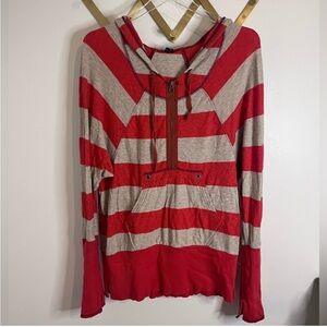 Vintage Free People Striped Half Zip Up Pullover Sweater Medium Red
